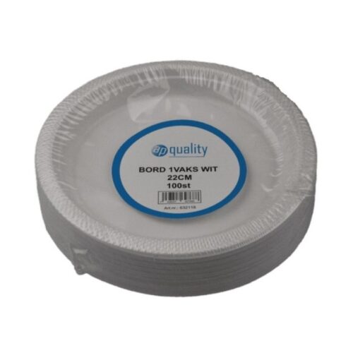 Plastic rond bord 1-vaks 220 mm wit (100stk)